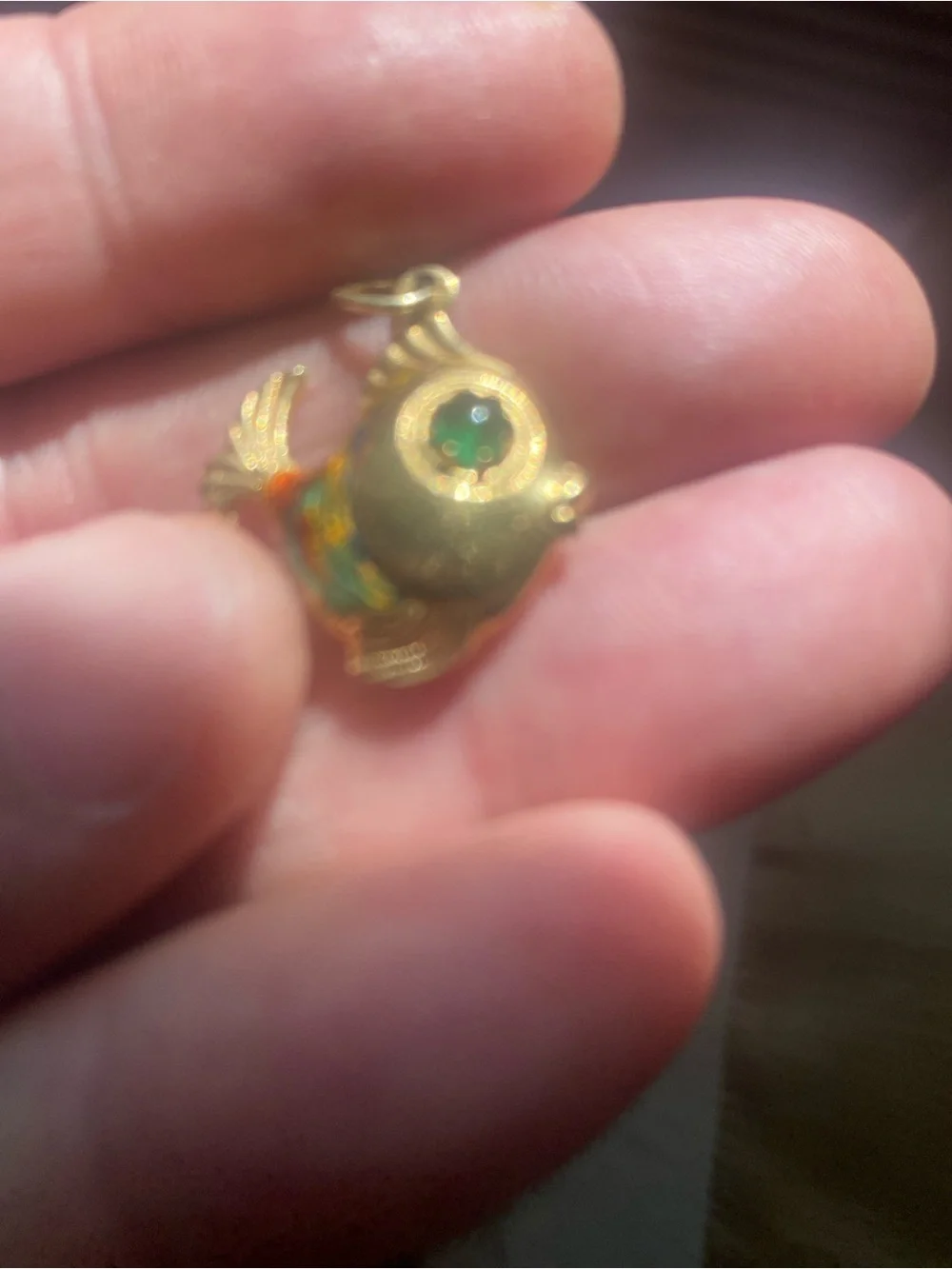 Gold-tone Fish Pendant Charm - Green Eye tested 14 kt gold